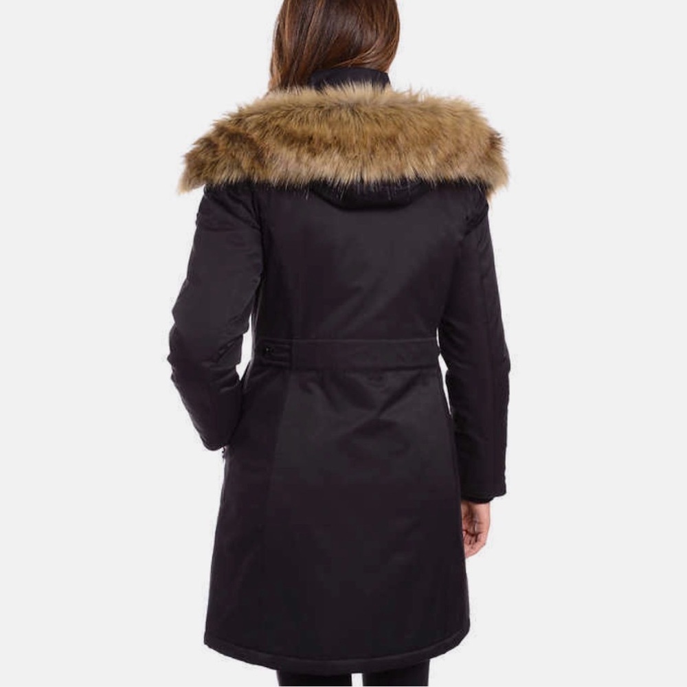 1 Madison Expedition Faux Fur Hooded Parka Coat Black L NWT F51 - Picture 3 of 9